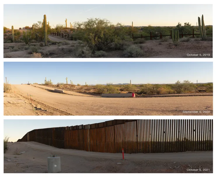 three images at different years taken in the same exact spot