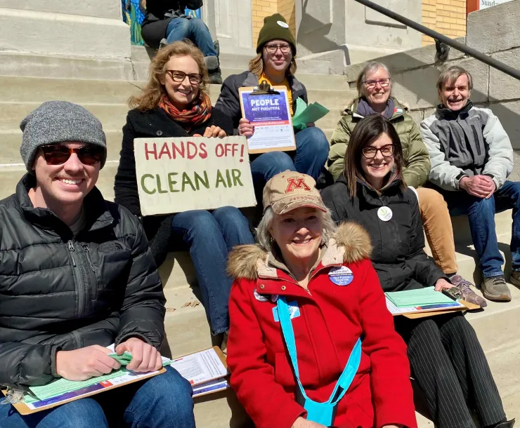 Sierra Club members at the Hands Off 2025 rally on the steps of the Minnesota State Capitol