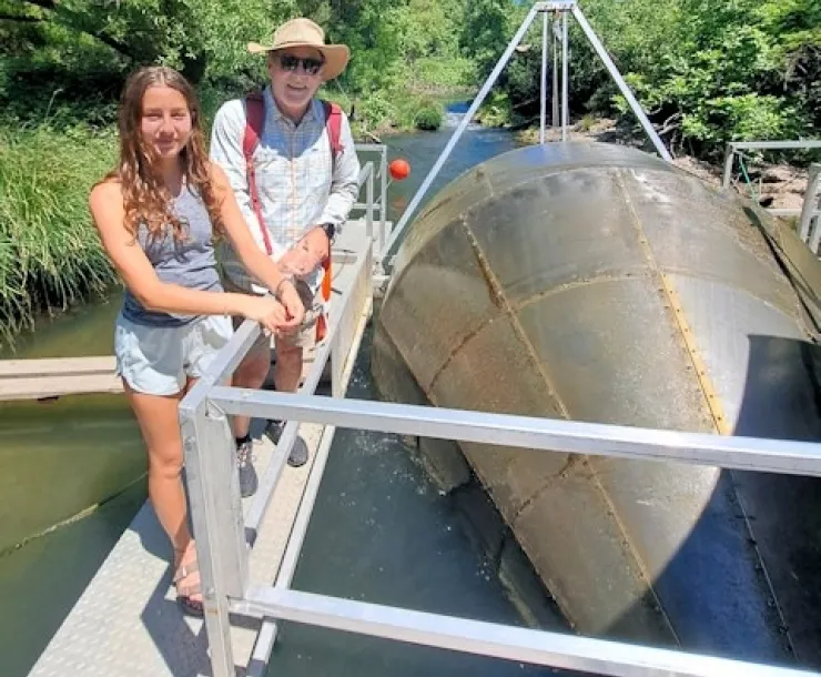 Helena at RCD Fish Monitoring station on Napa River