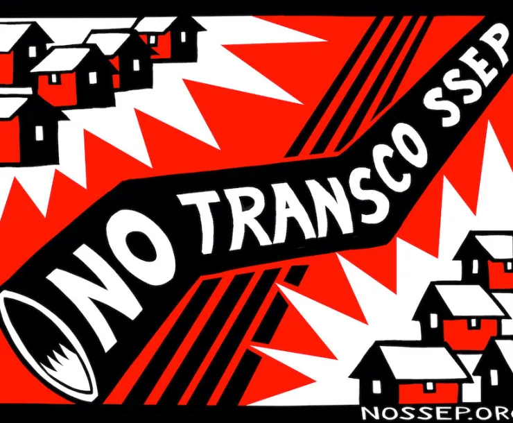 An illustration shows stylized houses and a pipeline bearing the words NO TRANSCO SSEP