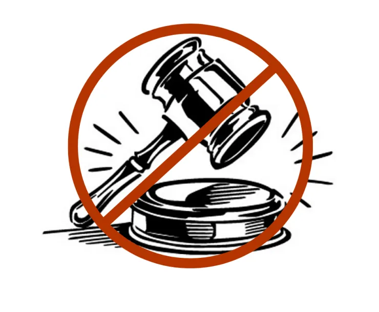 Stock art of a gavel with a red circle and line across it