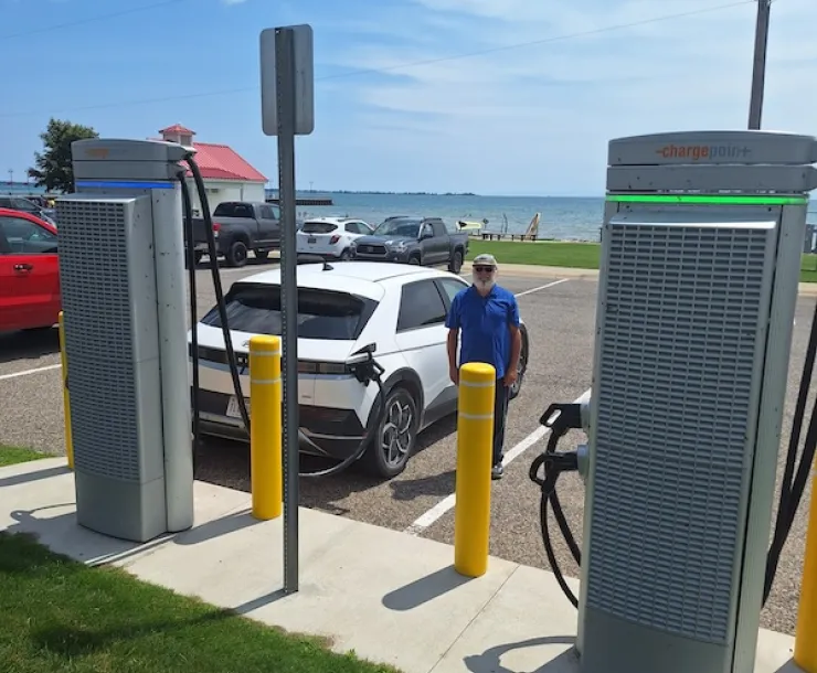 Alex charging a car in Tawas City MI