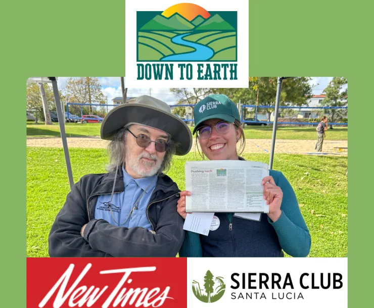 Photo of Andrew Christie and Gianna Patchen holding a New Times with their first Down to Earth column