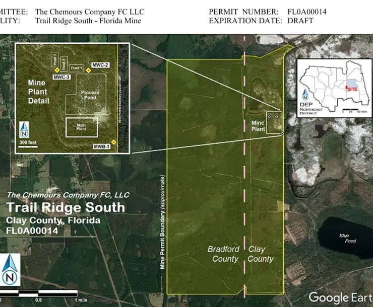 Map of the Trail Ridge South proposed mine depicted on Google Earth map