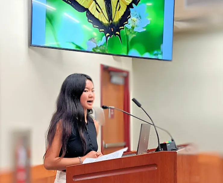 Student KB speaks to city council
