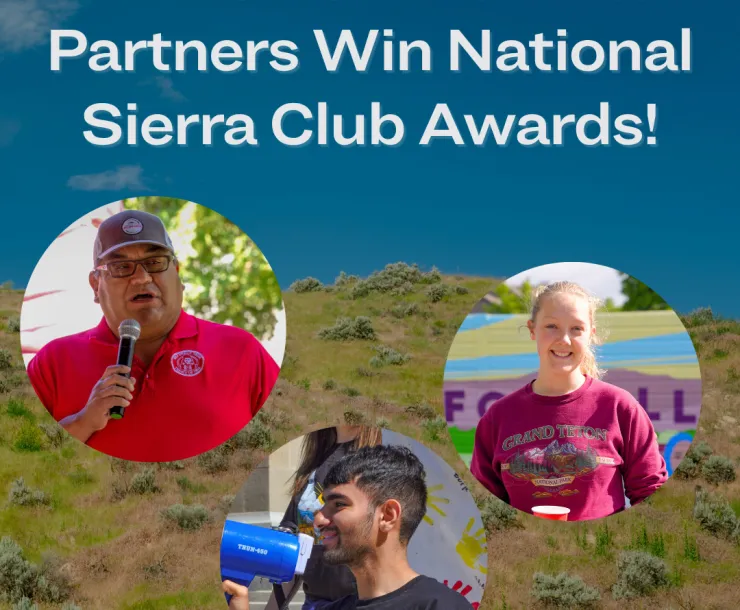 graphic with 3 people and title that reads "idaho volunteers and partners win national sierra club awards";