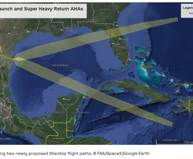 Proposed flight path of SpaceX over North Central Florida