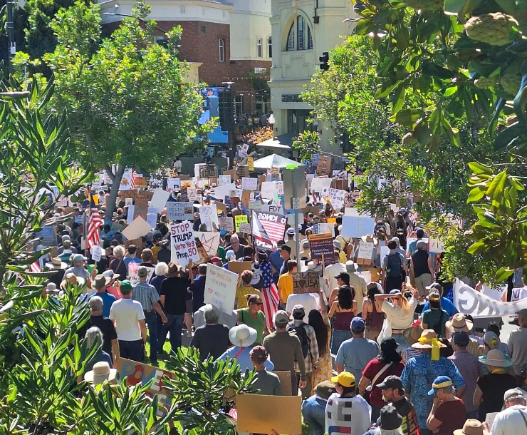 Photo of crowd in San Luis Obispo at No Kings rally on October 18 2025
