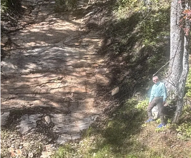 Geologist Richard Wiener stands near a debris flow off the Blue Ridge Parkway.