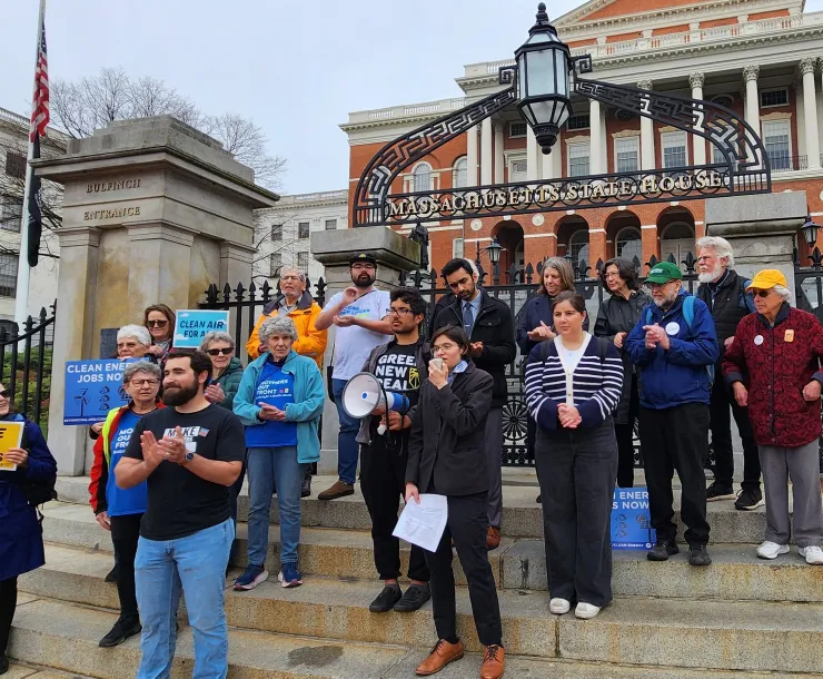 Crowd in front of MA State House 