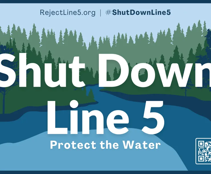 Shut down Line 5 yard sign