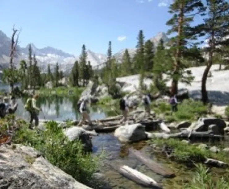 Hikers Crossing Stream