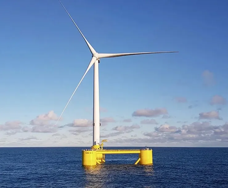 Floating wind turbine at Kincardine Offshore Wind Project off the coast of  Aberdeen Scotland, from Principle Power
