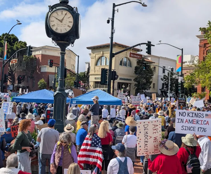 The crowd in San Luis Obispo for the No Kings 3 rally
