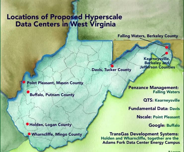 Map of Hyperscale Data Centers in West Virginia