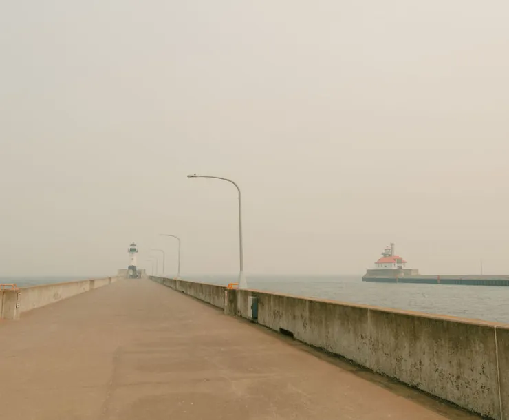 Lake Superior in Duluth, during the July 2026 hazardous air quality alert. Photo credit: Jesse Yeakle