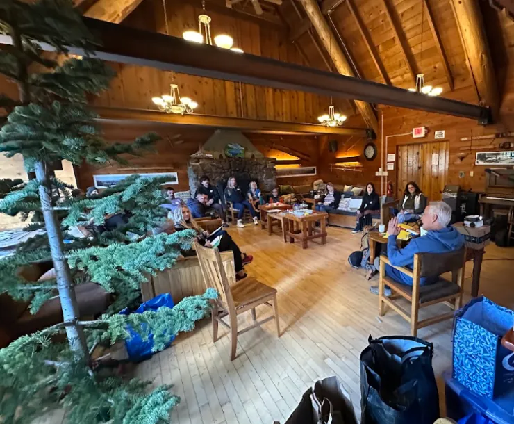 Reno ICO retreat members inside clair tappaan lodge