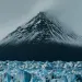Close-up of Vatnajökull, with mist covering its top and chunky ice at its base.