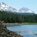 Hand Lake with the Three Sisters volcanic peaks in the background in Oregon's Willamette National Forest.