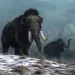 A trio of woolly mammoths trudges over snow covered hills. Illustration by Daniel Eskridge | iStock.