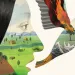 Illustration shows the profile of a woman's face with a green field, a bison, and trees on it. Through her open mouth, a bird flies out with its wings on fire.