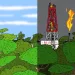 illustration of a forest next to an oil rig in the same forest