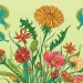 Flowers and insects and caterpillars grow up from a brown hand while two birds fly off