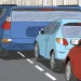 illustrations of cars in traffic and a truck with a broken side mirror