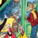 Colorful illustration shows animals dressed as humans interacting with people in a cafe and on the sidewalk.
