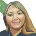 Illustrated portrait of Dawn Goodwin smiling and wearing a flower necklace