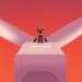Illustration shows a person with their hands over their ears atop an offshore wind turbine, with an orange sky