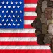 American flag with diverse faces to the right hand side