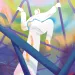 Illustration shows a figure dressed in white climbing blue and purple pipes