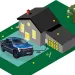illustration of an electric car charging outside a house