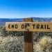 Sign reading end of trail, at the top of Bear Mountain in the Coconino National Forest in Arizona