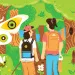 Illustration shows the backs of a mother and her middle-school-age son walking in the woods amid animals and trees.