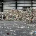 A warehouse with stacked bales of recycling in Brooklyn, New York.