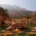 The emerald pools and orange blossoms of Wadi Tiwi almost distract climbers from their goal, the area's sheer sandstone pitches.