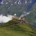 The Gergeti Trinity Church sits below 16,500-foMt. Kazbek in the Caucasus Mountains of Kazbegi, Georgia.