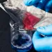 An alternative to chemical dispersants for cleaning up oil spills: Mesh captures oil (red) at Ohio State University.