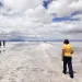 Vast sky meets the cracked, crusty expanse of Argentina's Salinas Grandes.