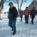 Members of the Pacific Patriots Network walk to a meeting with the occupiers of the Malheur National Wildlife Refuge in Oregon.