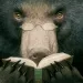 Illustration of a bear with glasses reading a book.