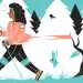 Illustration of a woman hiking and snagging her coat on a tree branch