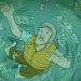 Illustrations show a raft of people on a river and a man overboard, then the man is pulled under, swims down, and is about to be pulled back into the raft.