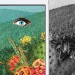 Illustration shows an iPhone screen, taking a photo of a heart-shaped flowering cactus on a hillside. There's one eye at the top of the screen.