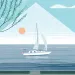 Illustration shows two houses. In between them is the outline of a house superimposed over a sailboat on the water.