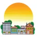 llustration shows a row of houses in front of a sunrise or sunset.