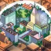Illustration shows aerial shot of a cityscape. In the middle are sustainable buildings and green roofs and solar panels.