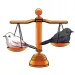 Illustration shows a scale with a white bird on the left (slightly lower) and a black bird on the right (higher).